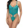 Oh La La Cheri Aliyah Underwire Lace G-string Teddy In Tropical Green