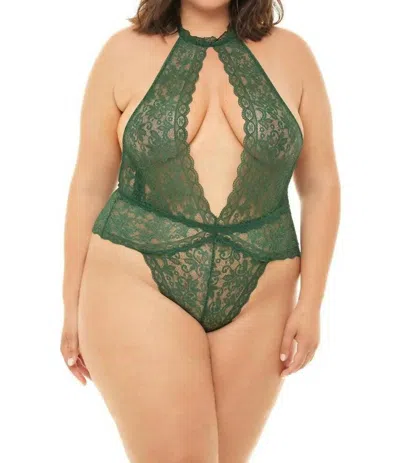 Oh La La Cheri Allison All Over Lace Plunge Teddy -plus In Hunter Green