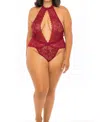 Oh La La Cheri Plunge Keyhole Lace Teddy In Pink