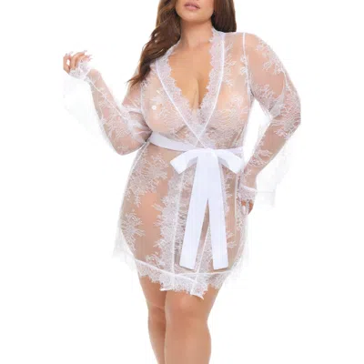 Oh La La Cheri Curvy Amour Short Lace Robe In Transparent