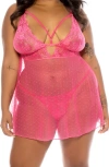 OH LA LA CHERI APHRODITE DOT MESH CHEMISE & G-STRING SET