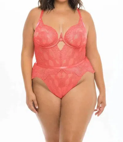 Oh La La Cheri Aura Halterneck Strap Teddy - Plus In Georgia Peach In Red