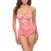 Oh La La Cheri Aurbrielle Ruffle Flocked Mesh Teddy In Pink