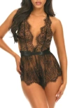 Oh La La Cheri Brea Eyelash Lace With Open Back Romper In Black