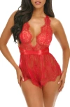 Oh La La Cheri Brea Sheer Lace Teddy In Red