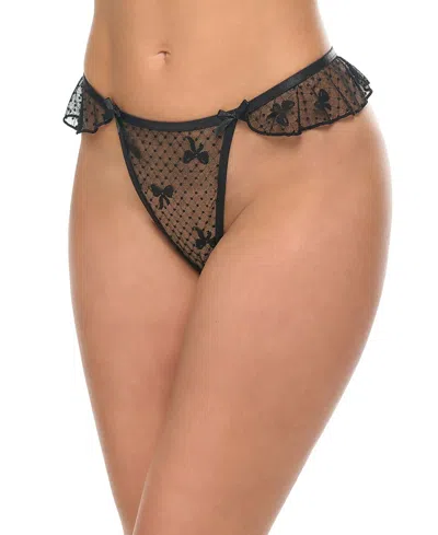 Oh La La Cheri Brooke Bow Mesh Thong Panty In Black