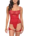 Oh La La Cheri Candice Satin & Lace Teddy In Red