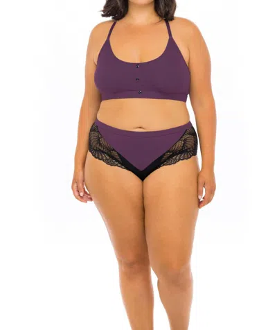 Oh La La Cheri Claribel Bralette & Boyshort Set - Plus In Italian Plum / Black In Purple