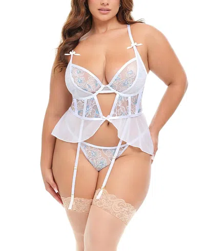 Oh La La Cheri Curvy Elena Embroidered Bra Set In Blue