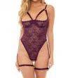 Oh La La Cheri Elayne Lace Open Cup Underwire Teddy With Garter Straps