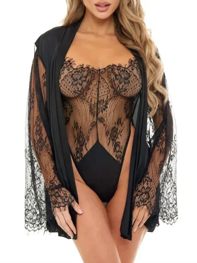 Oh La La Cheri Elishia Satin Robe & Teddy Set In Black