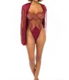 Oh La La Cheri Elishia Satin Robe & Teddy Set In Rhubarb