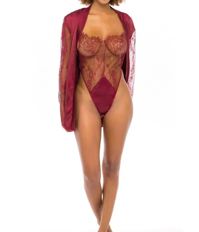 Oh La La Cheri Elishia Satin Robe & Teddy Set In Rhubarb
