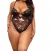 Oh La La Cheri Ella Floral Embroidered Teddy - Plus Size In Balck Floral Print In Multi
