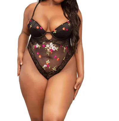 Oh La La Cheri Ella Floral Embroidered Teddy - Plus Size In Balck Floral Print In Multi