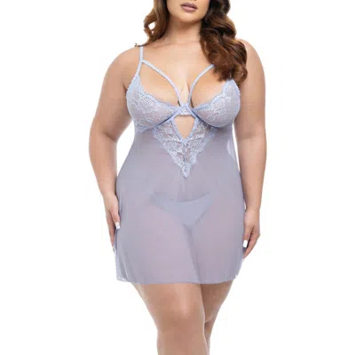 Oh La La Cheri Elsie Babydoll Teddy & G-string Set In Blue