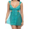 Oh La La Cheri Farah Babydoll Chemise & G-string Set In Tropical Green