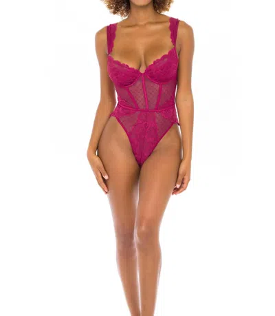 Oh La La Cheri Harper Floral Lace Teddy In Cherries Jubilee In Pink