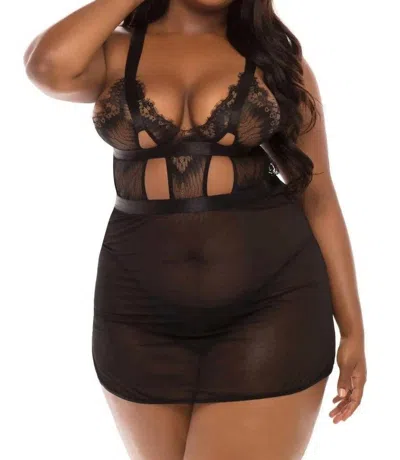 Oh La La Cheri Janet Eyelash Lace And Mesh Babydoll Set - Plus In Black