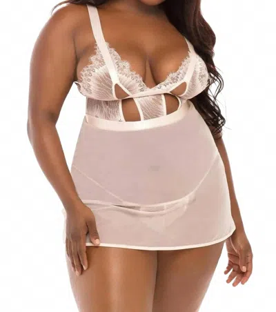 Oh La La Cheri Janet Eyelash Lace And Mesh Babydoll Set - Plus Size In Silver Peony