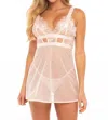 Oh La La Cheri Janet Eyelash Lace And Mesh Babydoll Set In Silver Peony