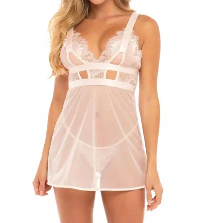 Oh La La Cheri Janet Eyelash Lace And Mesh Babydoll Set In Silver Peony