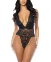 Oh La La Cheri Plus Size Jeana Lace Lingerie Teddy With Multi-strap Back In Black