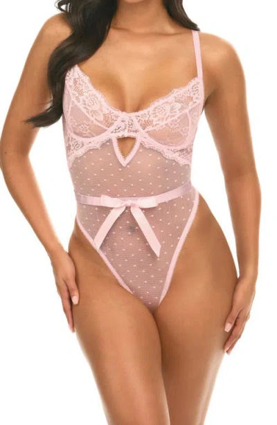 Oh La La Cheri Josie Lace Trim Dotted Mesh Teddy In Pink Tulle