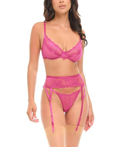 Oh La La Cheri Julia Sheer Lace 3-piece Bra Set In Purple