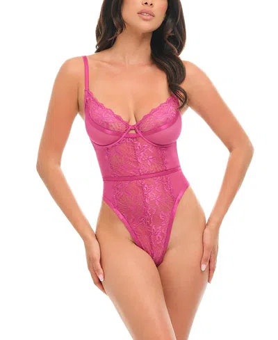 Oh La La Cheri Julia Sheer Lace Teddy In Purple