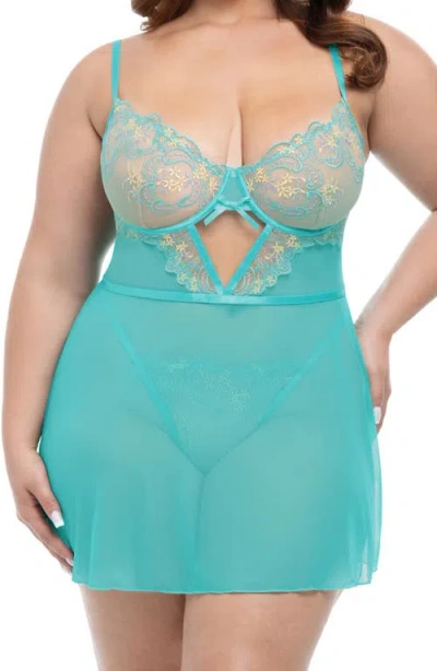 Oh La La Cheri Krislyn Underwire Babydoll Chemise & G-string Set In Blue
