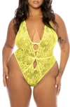 Shop Oh La La Cheri Lauren Backless Lace Teddy In Evening Primrose