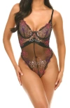 Oh La La Cheri Leanna Embroidered Mesh Underwire Teddy In Black