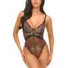 Oh La La Cheri Leanna Teddy With Embroidered Mesh Bodysuit In Black In Black