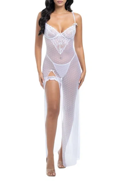 Oh La La Cheri Livia Lace Trim Mesh Underwire Nightgown & G-string Set