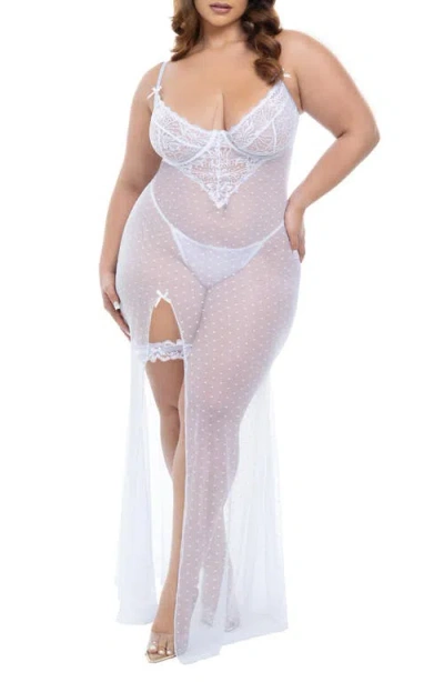 Oh La La Cheri Livia Lace Trim Mesh Underwire Nightgown & G-string Set