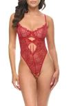 Oh La La Cheri Mariah Embroidered Mesh Teddy In Red