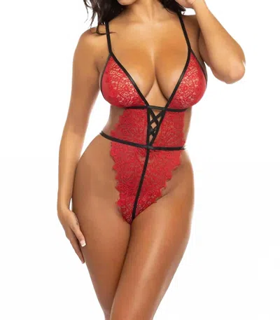 OH LA LA CHERI MARLEY EYELASH LACE TEDDY IN RED / BLACK