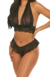 Oh La La Cheri Maylah Lace Trim Bralette & Thong Set In Black