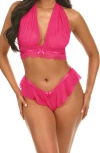 Oh La La Cheri Maylah Lace Trim Bralette & Thong Set In Pink Yarrow