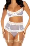 Oh La La Cheri Morgan Lace Trim Underwire Bra, Garter Belt & G-string Set