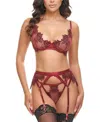 Oh La La Cheri Nina Sheer 3 Piece Bra Set In Burgundy