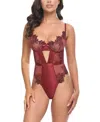 Oh La La Cheri Nina Sheer Teddy Bodysuit In Burgundy