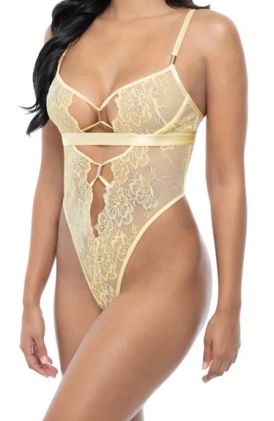Oh La La Cheri Pilar Embroidered Mesh Underwire Teddy In Botanical Blooms 040/banana