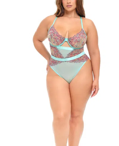 Oh La La Cheri Plus Adaline Embroidered Mesh Teddy In Blue