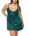 Oh La La Cheri Plus Dawn Satin Babydoll In Green