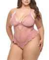 Oh La La Cheri Plus Flora Sheer Lace Teddy In Purple