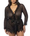 OH LA LA CHERI PLUS SIZE PROVENCE EYELASH LACE ROBE WITH SASH AND G-STRING PANTY