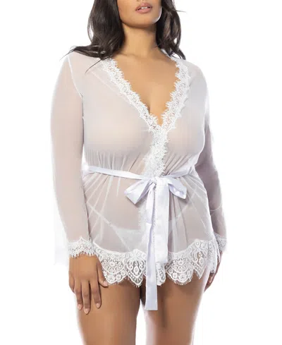 OH LA LA CHERI PLUS SIZE PROVENCE EYELASH LACE ROBE WITH SASH AND G-STRING PANTY