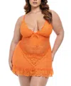 Oh La La Cheri Plus Valentine Soft Cup Lace Babydoll With Bows And G-string Panty In Orange